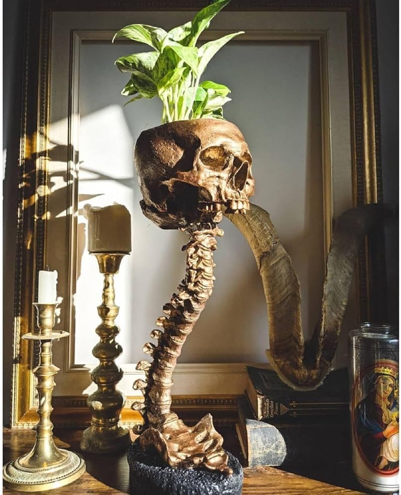Skull Planter with Spine Stand