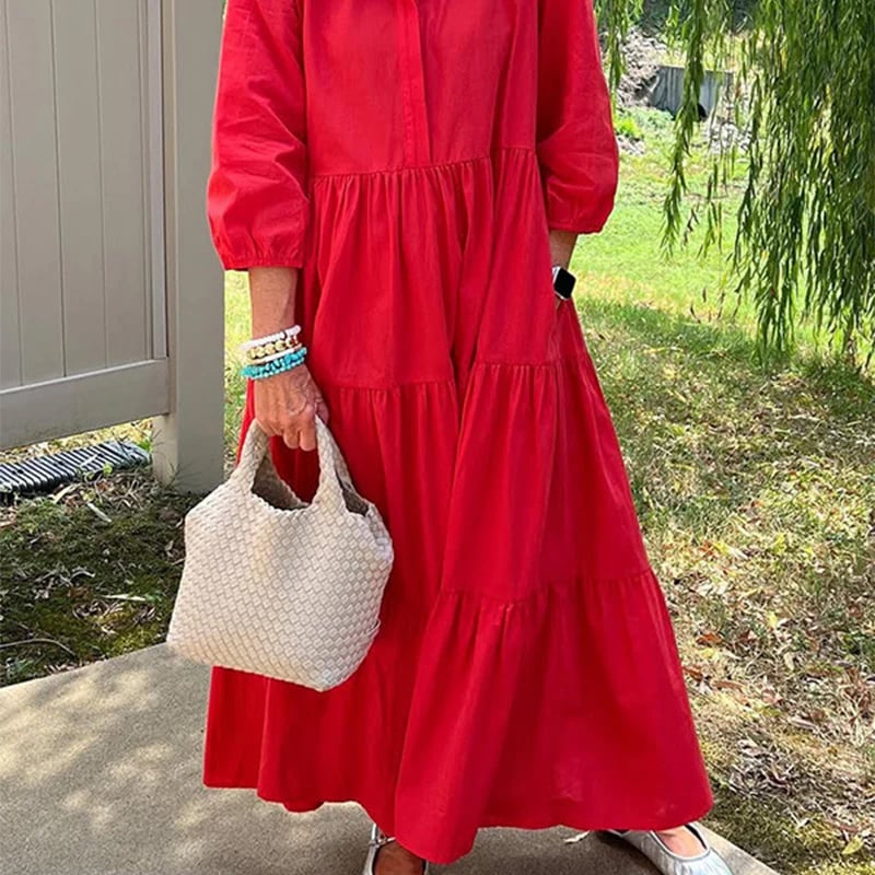 💓 Women’s Casual Loose Fit Lapel Ankle Length Dress🌿