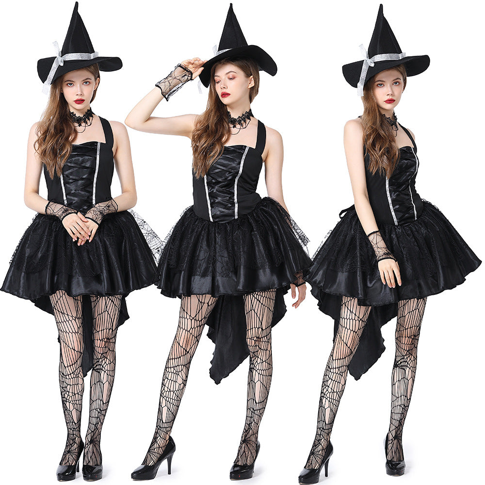 Halloween Sexy Mesh Suspender Witch Party Dress