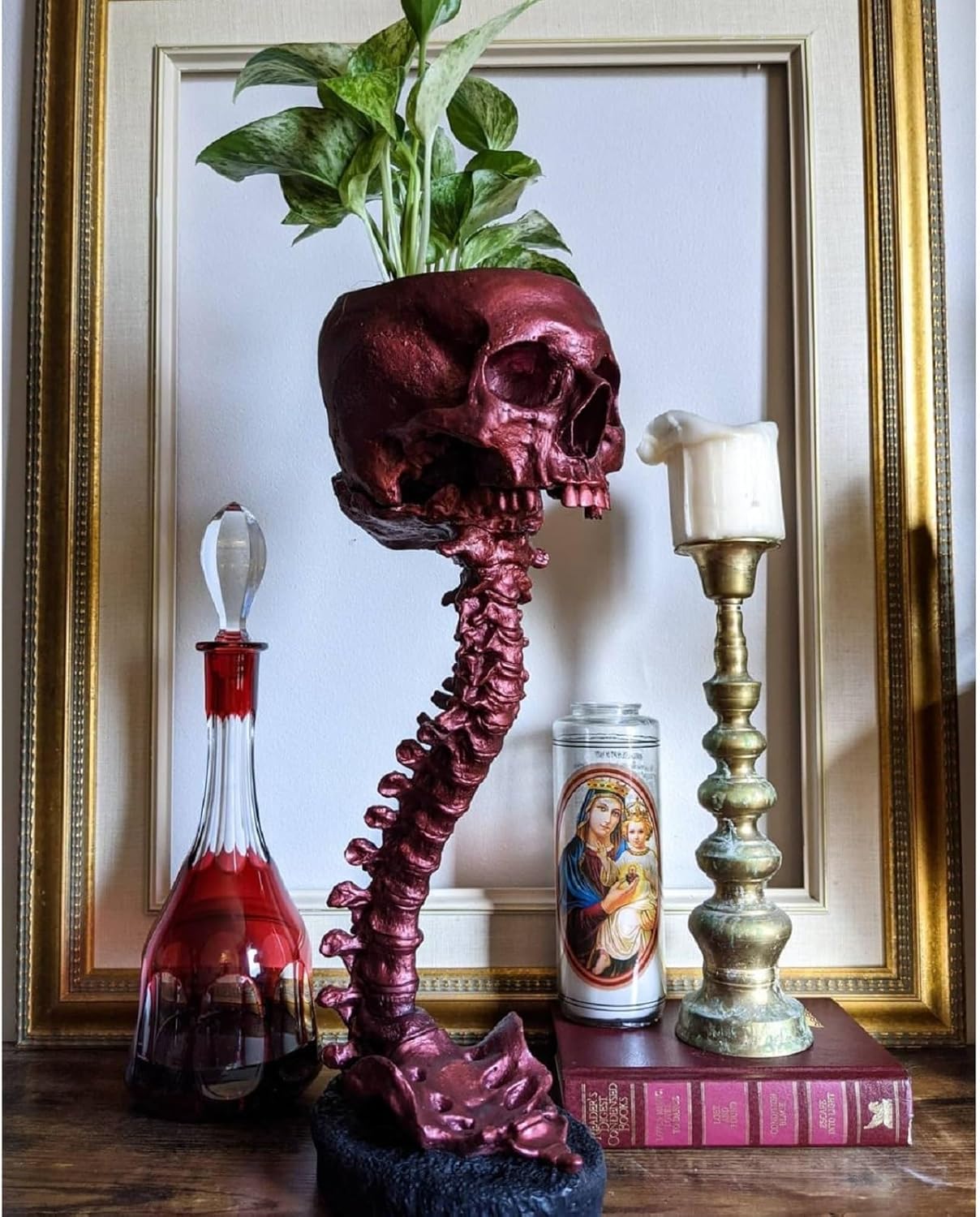 Skull Planter with Spine Stand
