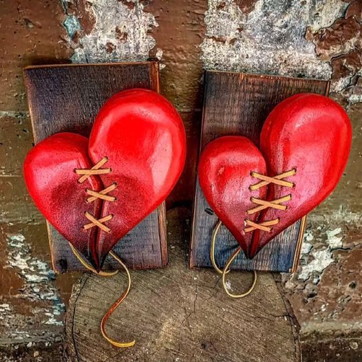 Handmade❤️🔥Wood Heart on Steel Pedestal Art Piece
