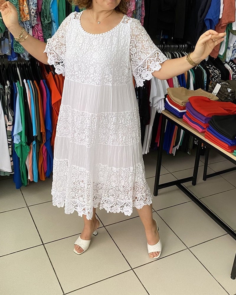 🔥49% OFF🔥 Solid Color Short Sleeve Lace Dress