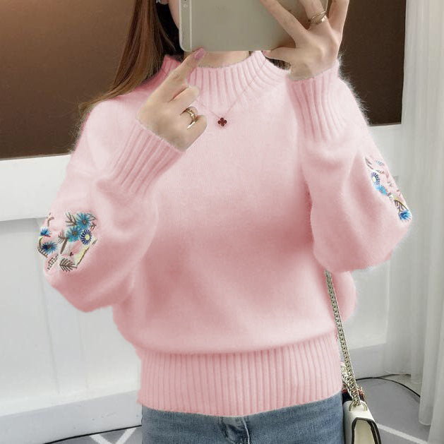 🔥Thick cashmere knit sweater with floral embroidery