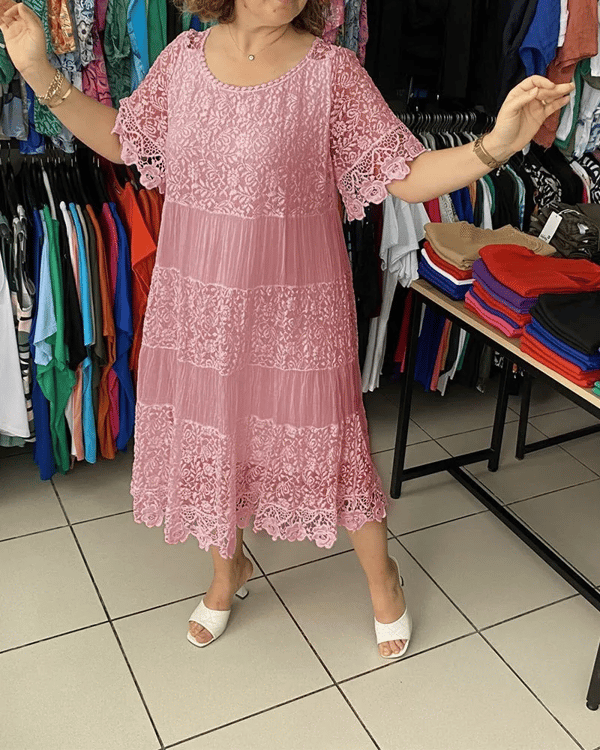 🔥49% OFF🔥 Solid Color Short Sleeve Lace Dress