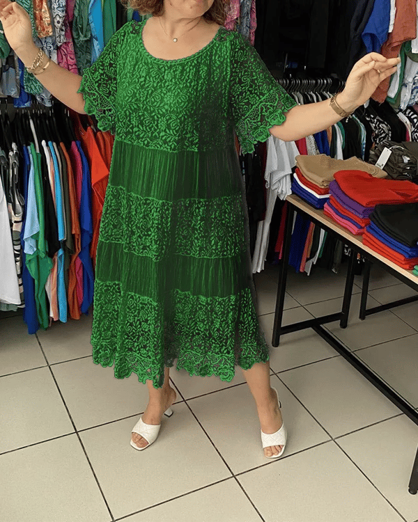🔥49% OFF🔥 Solid Color Short Sleeve Lace Dress
