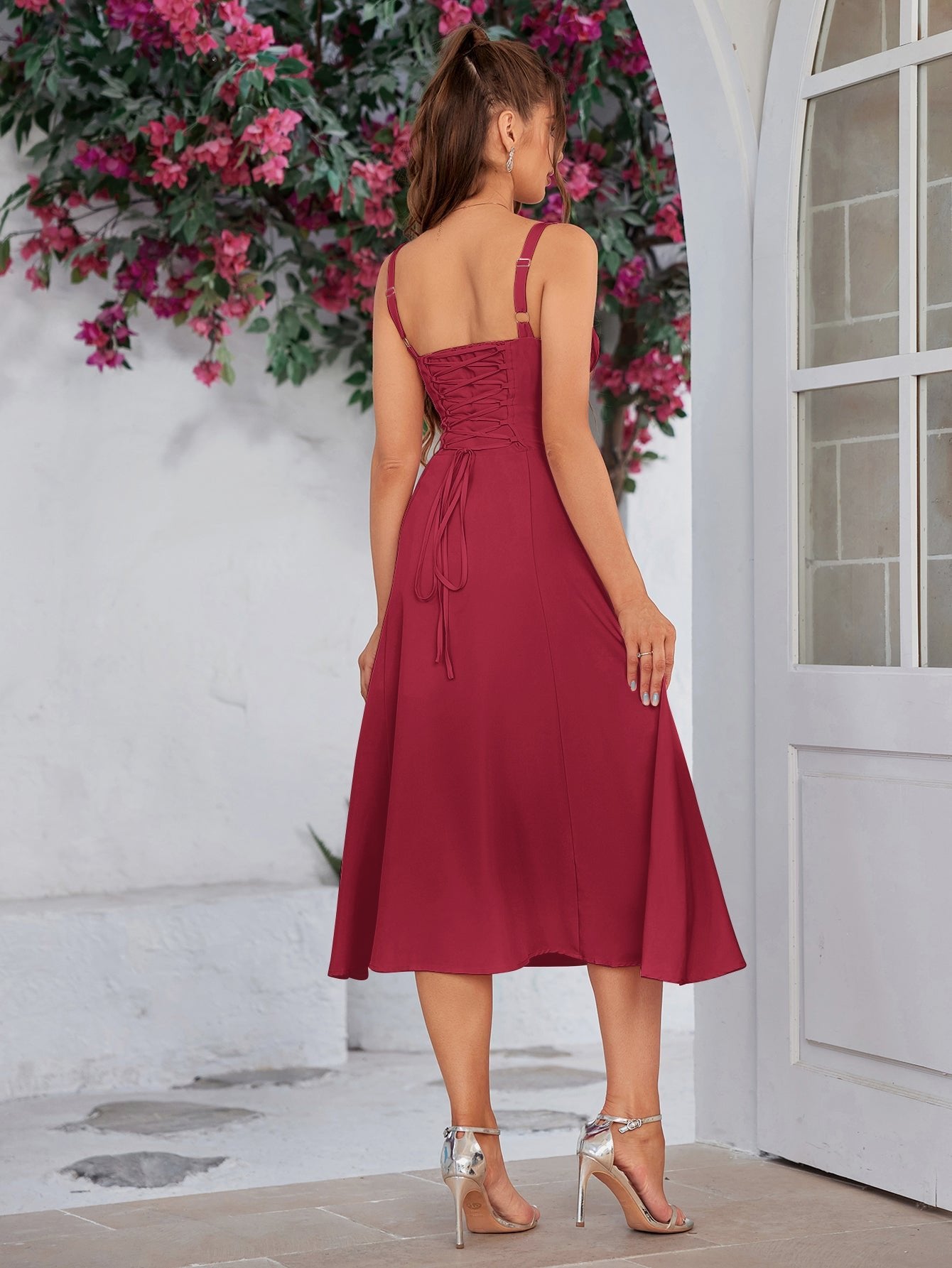 💐Ruched Bust Split Thigh Cami Dress