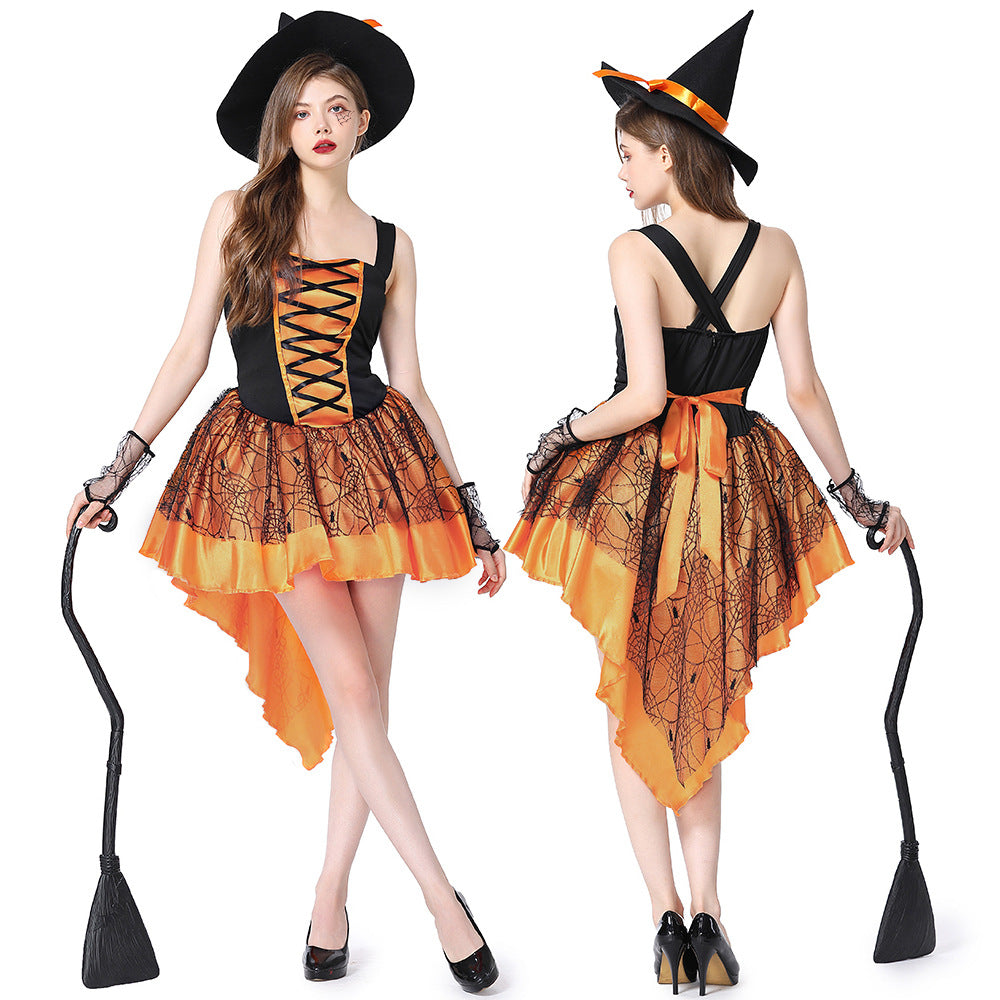 Halloween Sexy Mesh Suspender Witch Party Dress