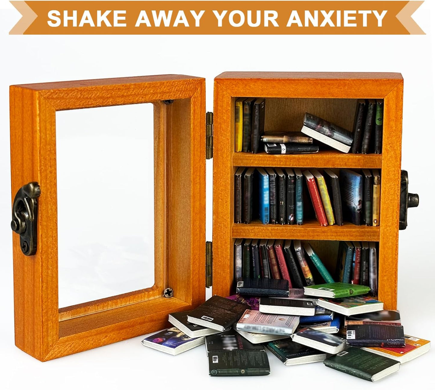 Handmade Anxiety Mini Wooden Book Storage Box