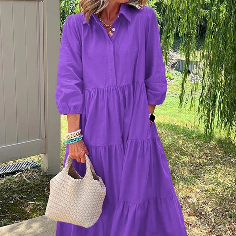 💓 Women’s Casual Loose Fit Lapel Ankle Length Dress🌿