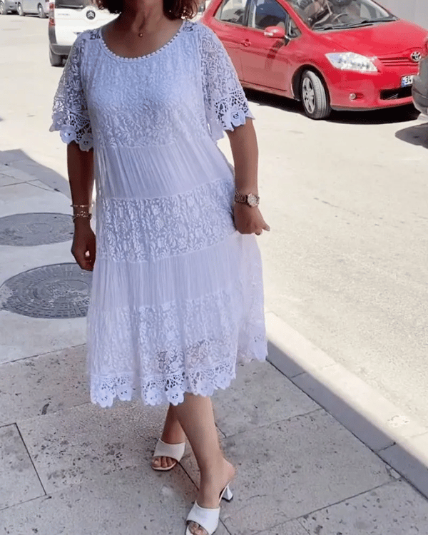 🔥49% OFF🔥 Solid Color Short Sleeve Lace Dress