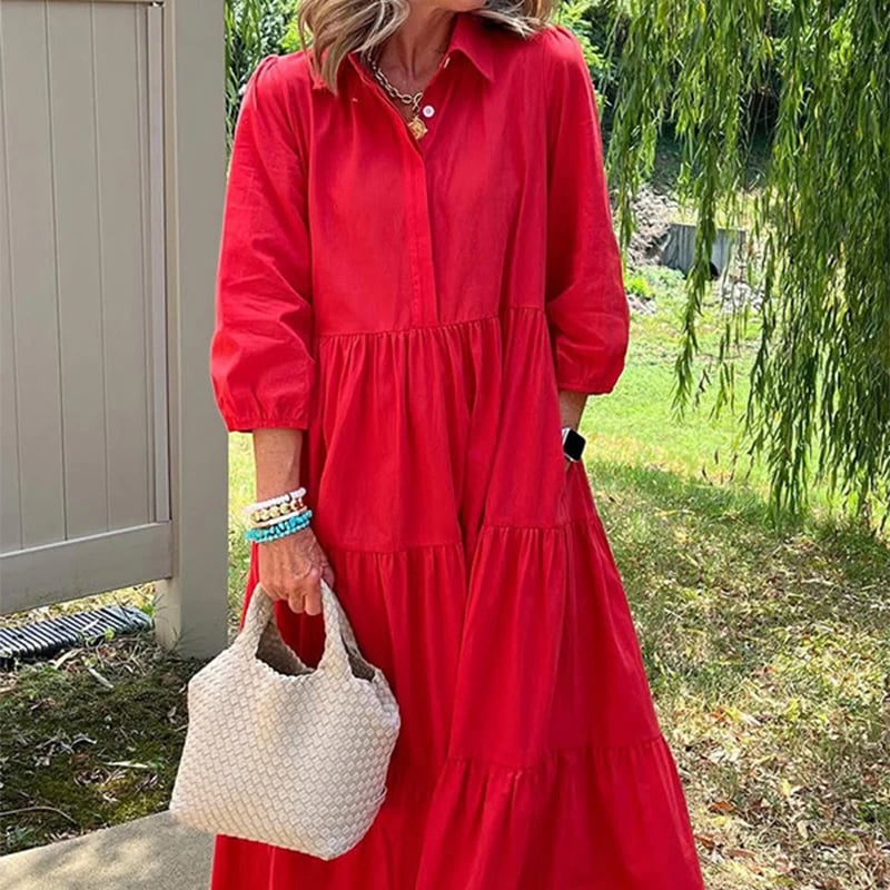 💓 Women’s Casual Loose Fit Lapel Ankle Length Dress🌿