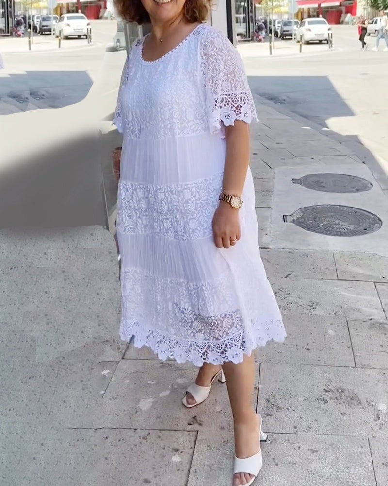 🔥49% OFF🔥 Solid Color Short Sleeve Lace Dress