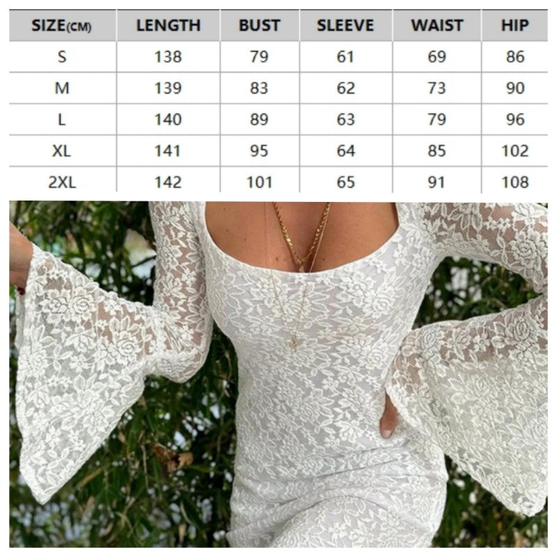 💐 Lace Flared Sleeves Split Hem Waisted Dress