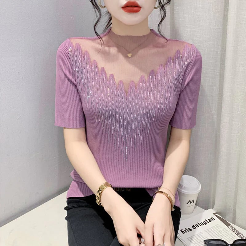 Fashionable diamond knit t-shirt