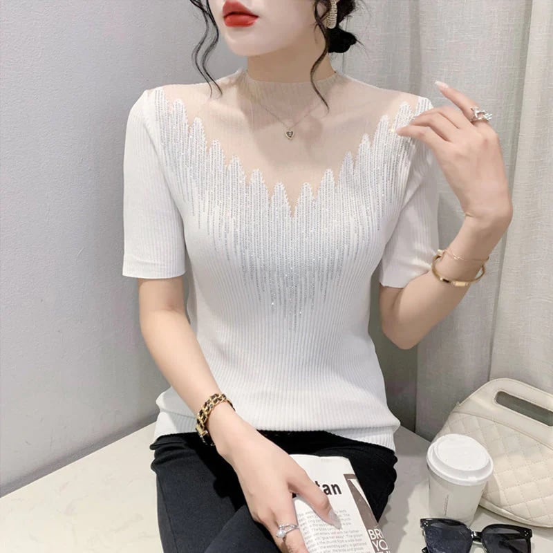 Fashionable diamond knit t-shirt