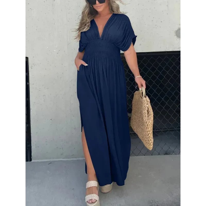 NEW IN ๐ SLIT V-NECK EFFORTLESS MAXI LONG DRESS