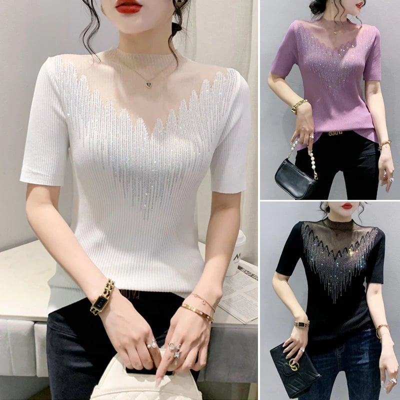 Fashionable diamond knit t-shirt