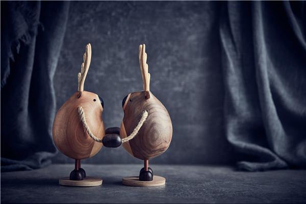 Couple Deer Figurines Wooden Hand Carved Wedding Gifts
