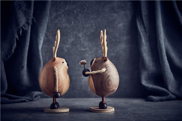 Couple Deer Figurines Wooden Hand Carved Wedding Gifts