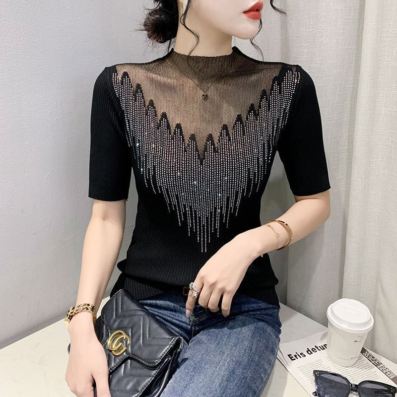 Fashionable diamond knit t-shirt