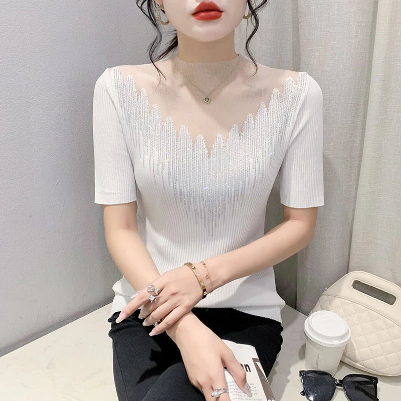 Fashionable diamond knit t-shirt