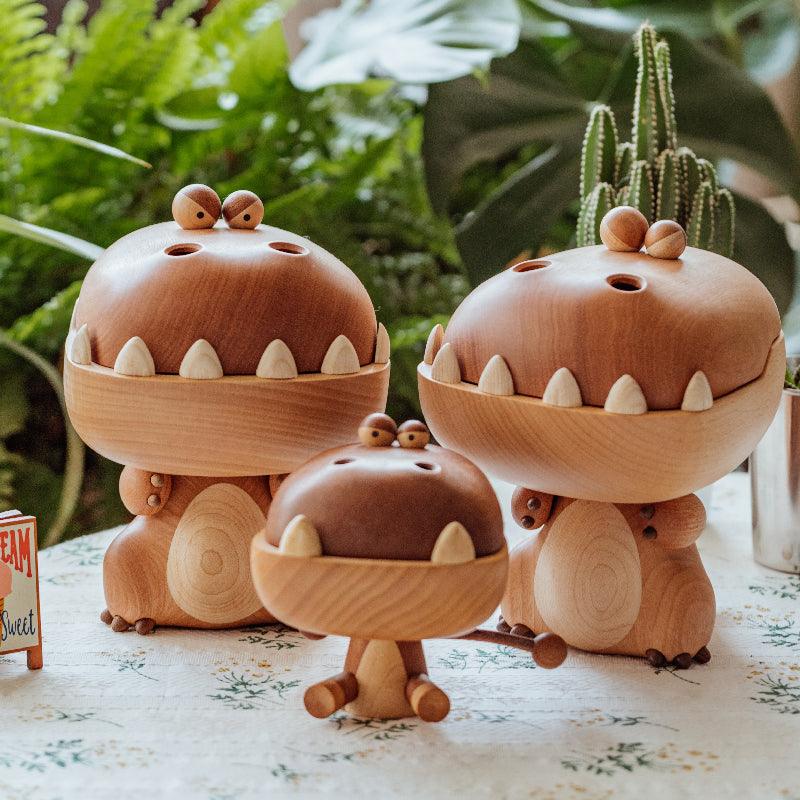 Hungry Big Mouth Dragon Storage Box Desktop Ornament Wooden