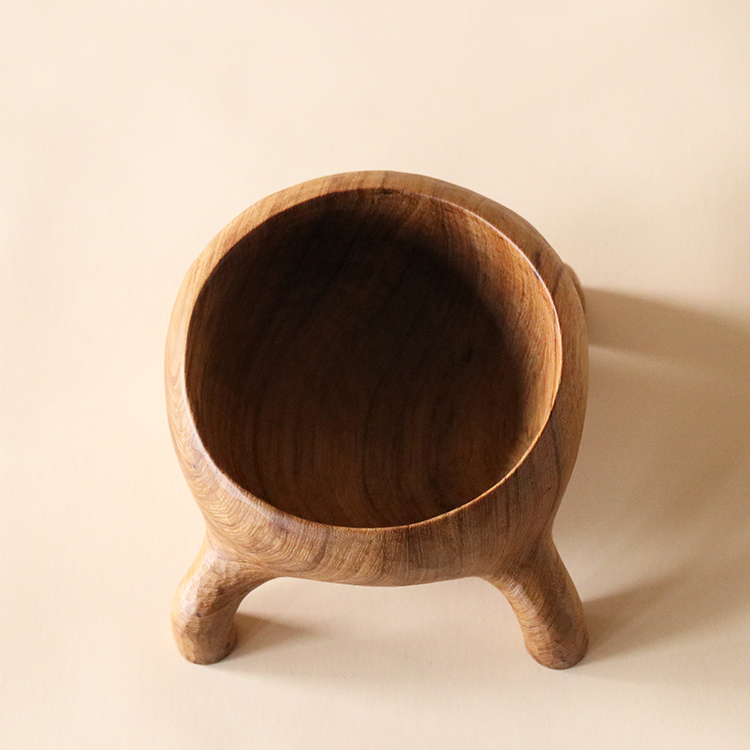 Salad Bowls Hand Carved Big Mouth Teak Wood Art Decor