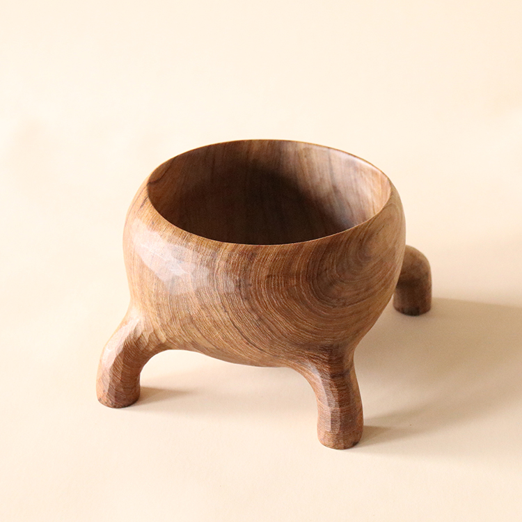 Salad Bowls Hand Carved Big Mouth Teak Wood Art Decor