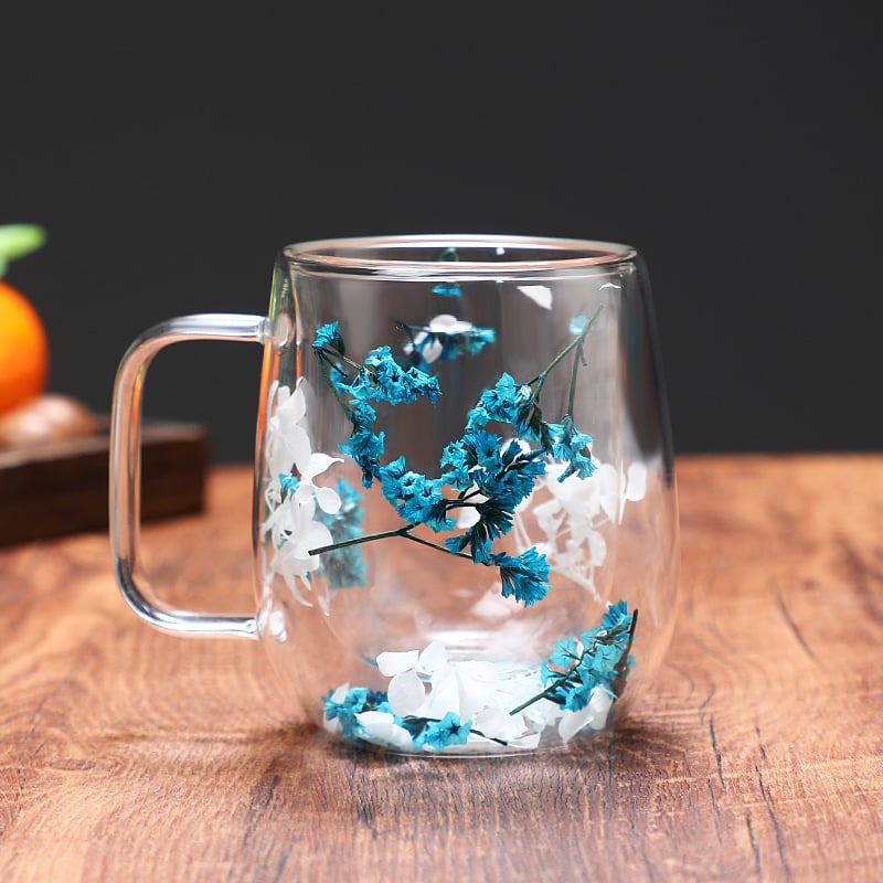 🌸Transparent Double Glass Flower Tea Cup