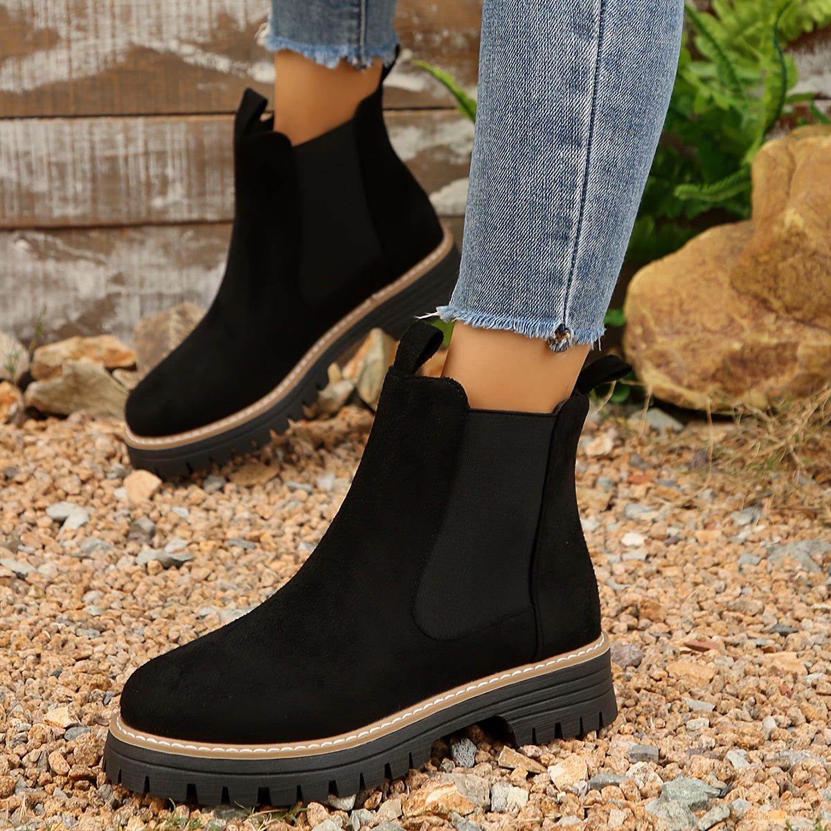 Damenmode Einfarbige Stiefeletten mit dicker Sohle