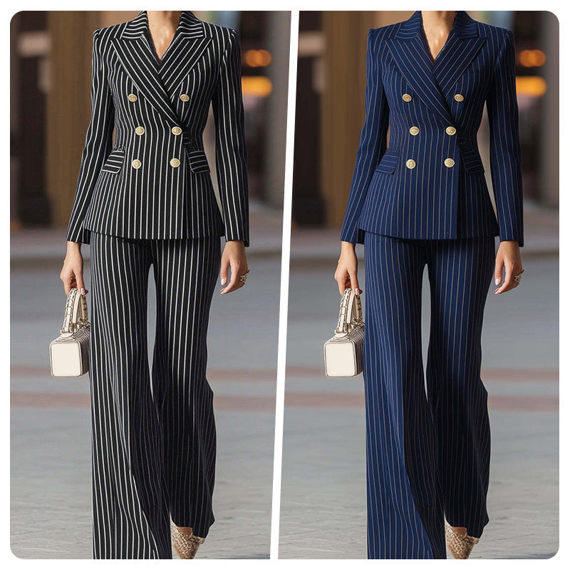 🎁 50% discount on the new 2026 collection💥Women's suit with stripes and double button closure, of high quality