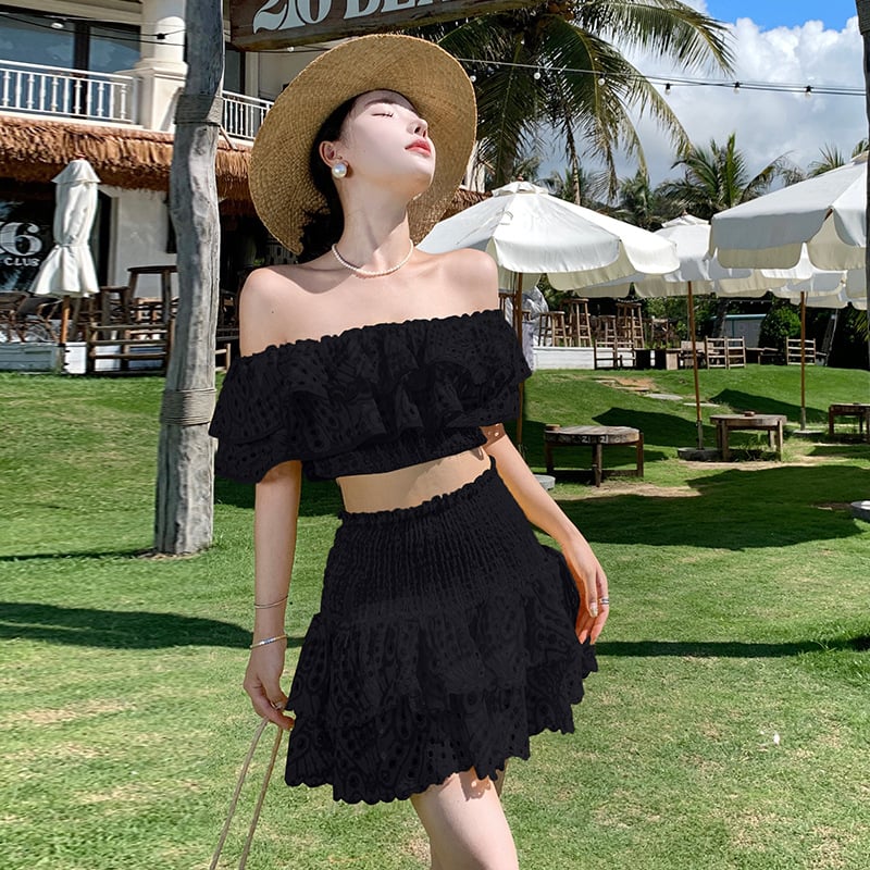 (🔥HOT SALE NOW 47% OFF)One-shoulder short seaside holiday two-piece suit