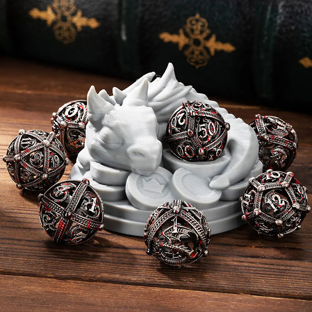 Spray Blood Dragon Metal Polyhedral Hollow Dice Set