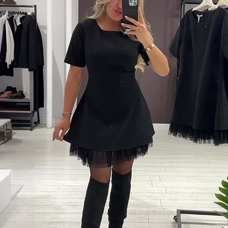 Women's Sparkly Lace Short Sleeve Mini Dress | Elegant and Sparkly