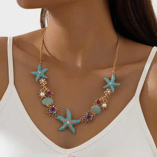 Beach Shell Starfish Coral Necklace & Bracelet & Earrings