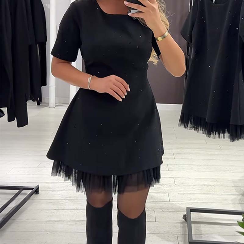Women's Sparkly Lace Short Sleeve Mini Dress | Elegant and Sparkly