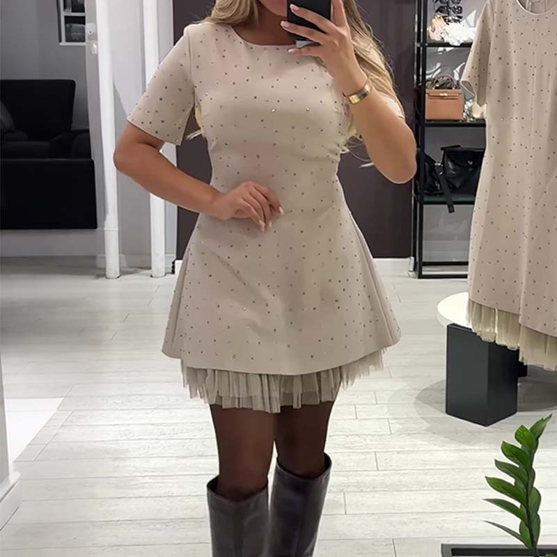 Women's Sparkly Lace Short Sleeve Mini Dress | Elegant and Sparkly