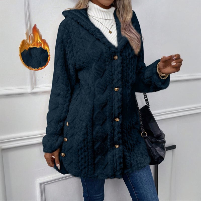 Fashionable jacquard hooded cardigan long-sleeved coat