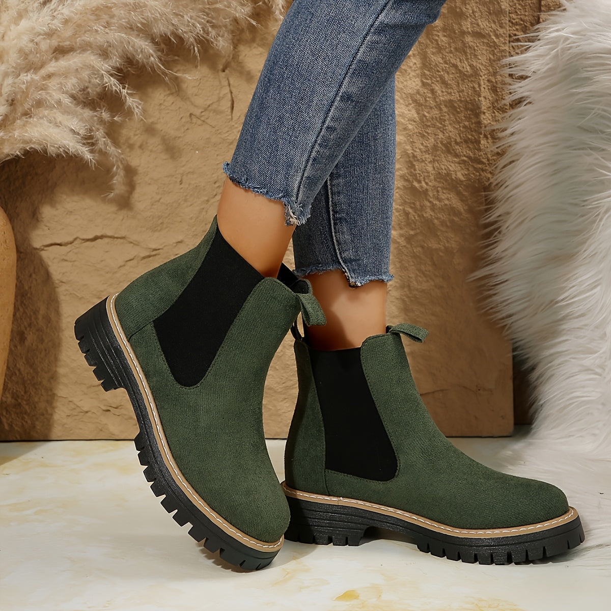 Damenmode Einfarbige Stiefeletten mit dicker Sohle