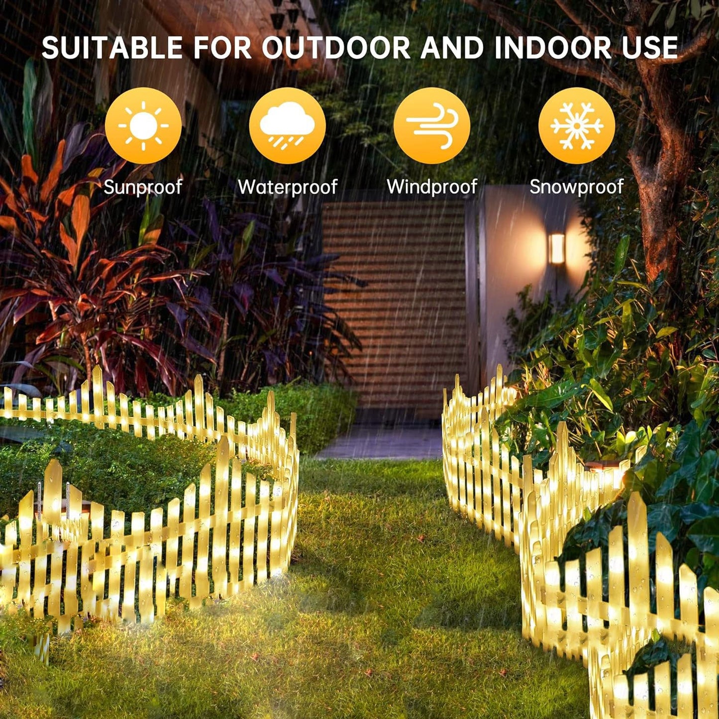 5 Pack Wave-Shaped Solar LED Lighted Garden Fence