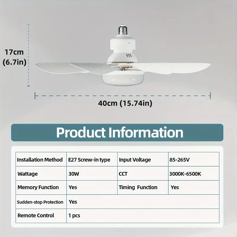 2-IN-1 PORTABLE CEILING FAN & LIGHT with Remote Control