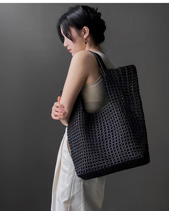 Global Limited-Hand-woven Oversized Leather Tote, Leather Shoulder Bag Handbag