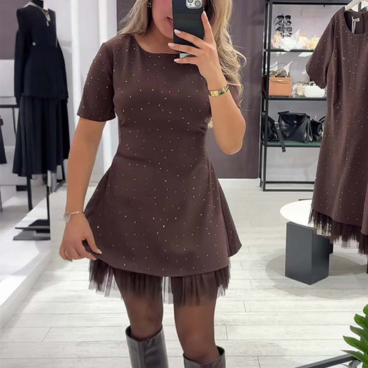 Women's Sparkly Lace Short Sleeve Mini Dress | Elegant and Sparkly