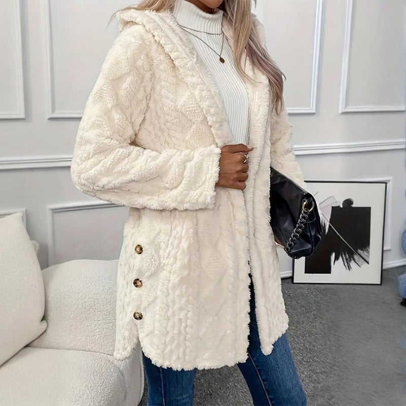 Fashionable jacquard hooded cardigan long-sleeved coat