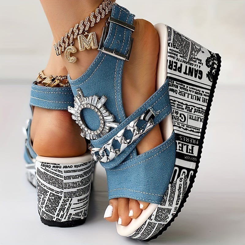 Women's Chain & Rhinestone Decor Platform Sandals