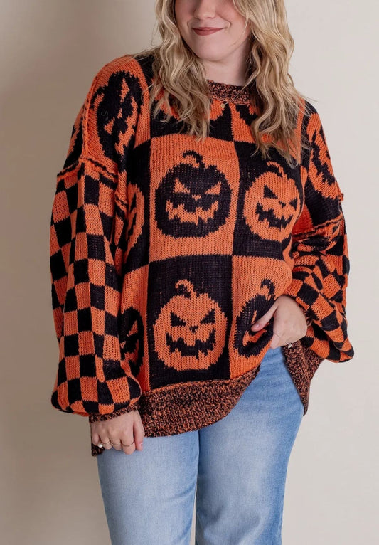🎃SPOOKY SEASON -Halloween Checkered Sweater