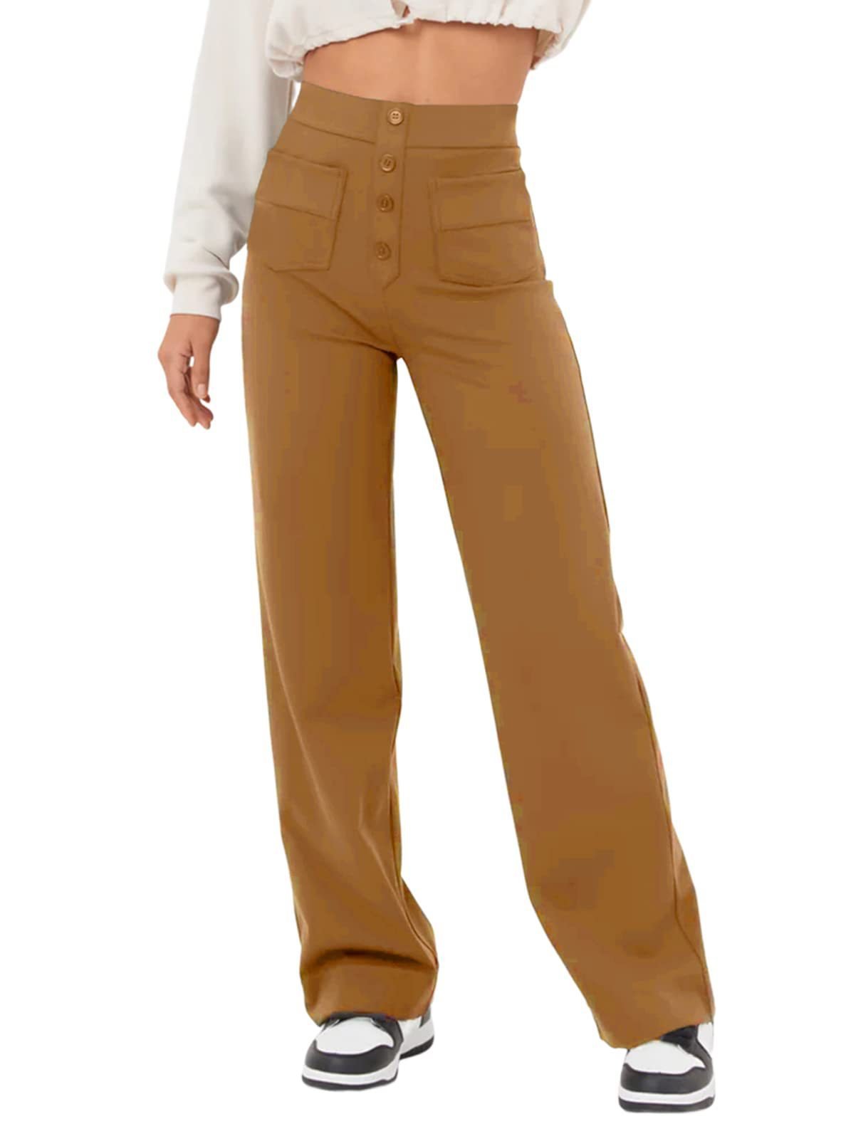 High-waisted elastic casual pants