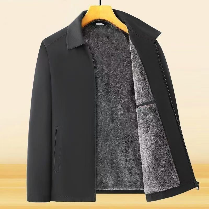 Men's Solid Color Zip Up Warm Jacket