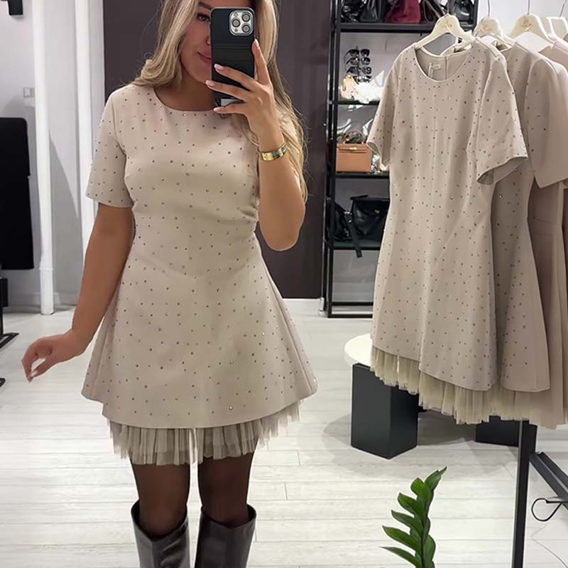 Women's Sparkly Lace Short Sleeve Mini Dress | Elegant and Sparkly