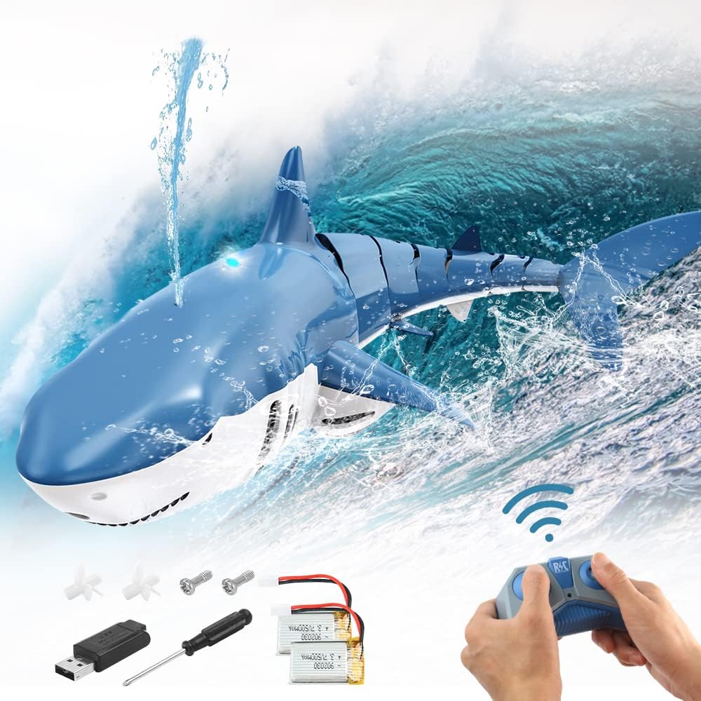 Remote Control Shark Toy with Light &Spray